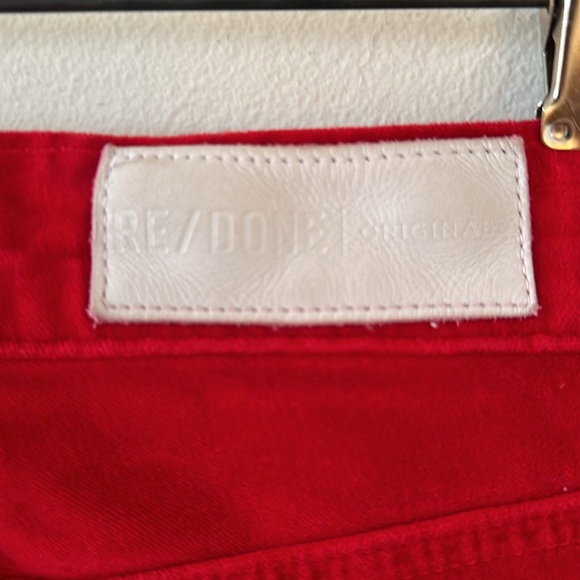 RE/DONE, RE/DONE Originals Velvet Crop Kick Flare Jeans In Red, Size 25 - Picture 5 of 10